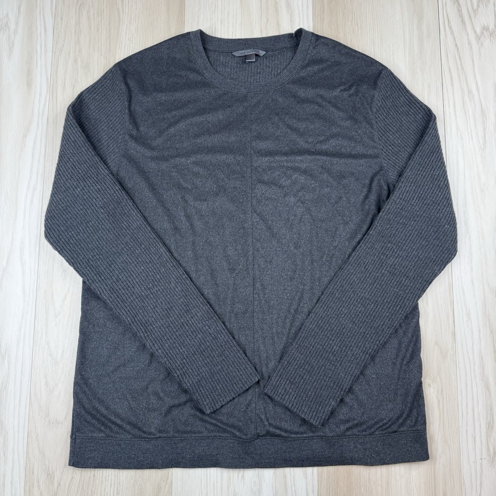 John Varvatos Charcoal Gray Ribbed Mixed Media Wool Sweater Mens Large Luxury